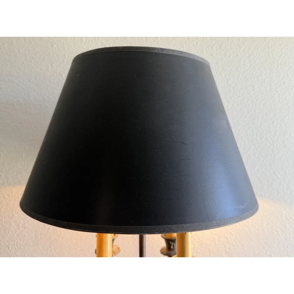 Vintage Brass Desk Table Lamp w/ Black And‎ Gold Designed Shade 4 Candle Lights